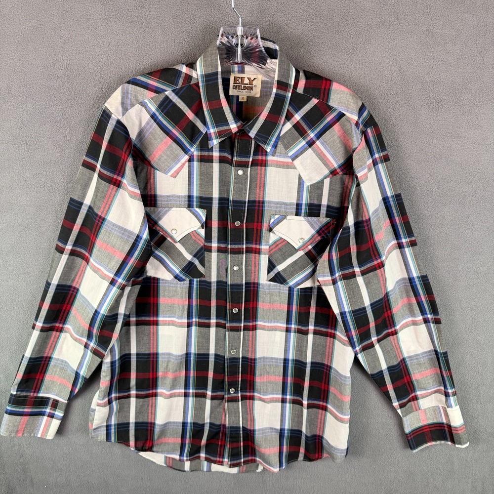 Ely Cattleman Western Pearl Snap Shirt Mens M Plaid‎ Western Cowboy Rodeo